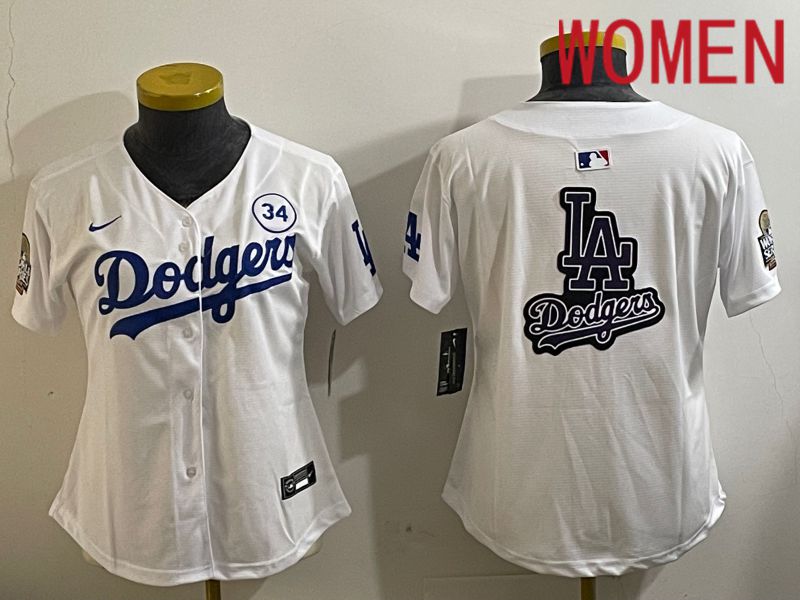 Women Los Angeles Dodgers Blank White Game 2024 Nike MLB Jersey style 11216->women mlb jersey->Women Jersey